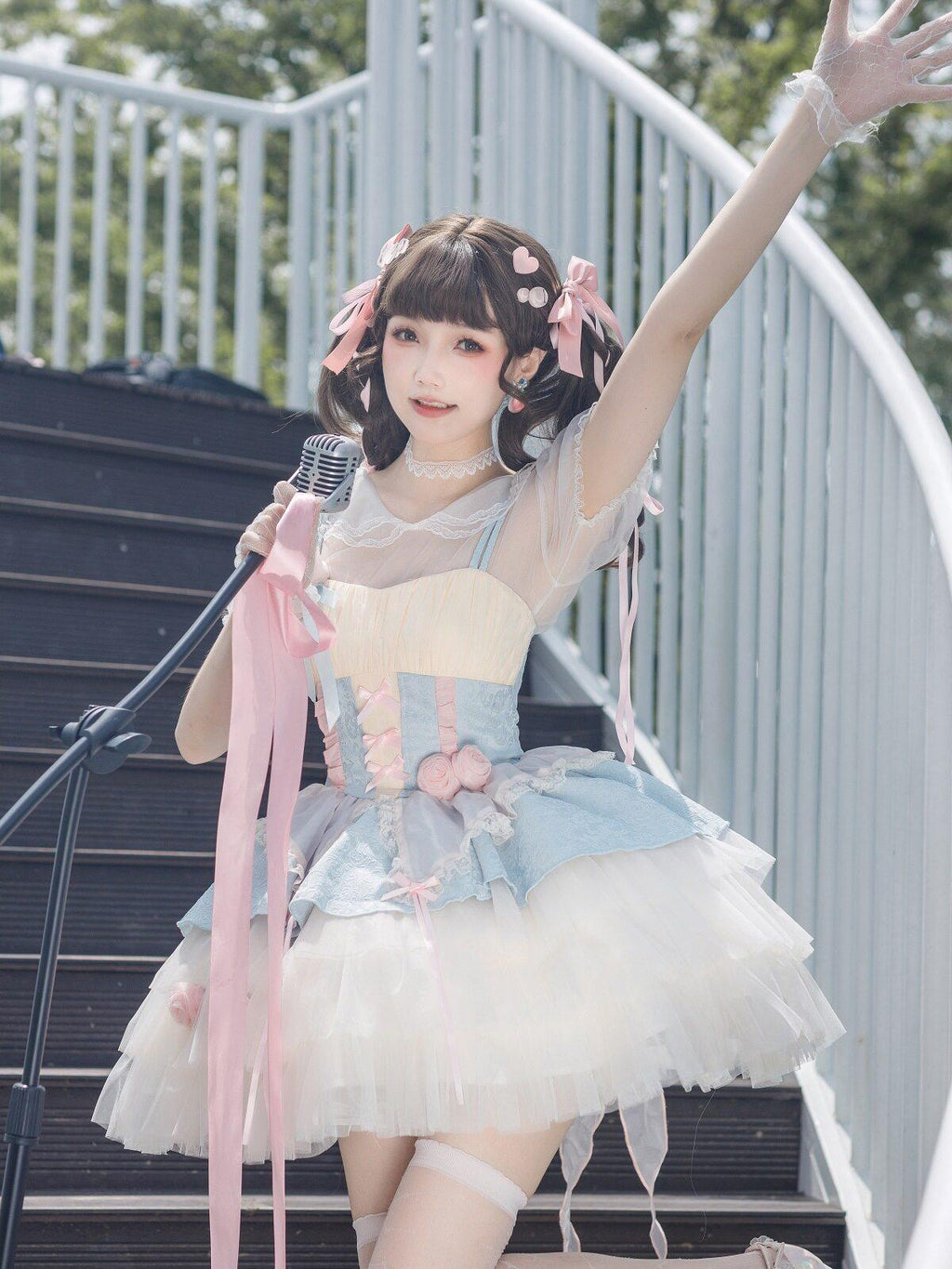 Sweet Promise Lolita Strappy Small Floral Large Bow Women's Jsk / Jumper Skirts
