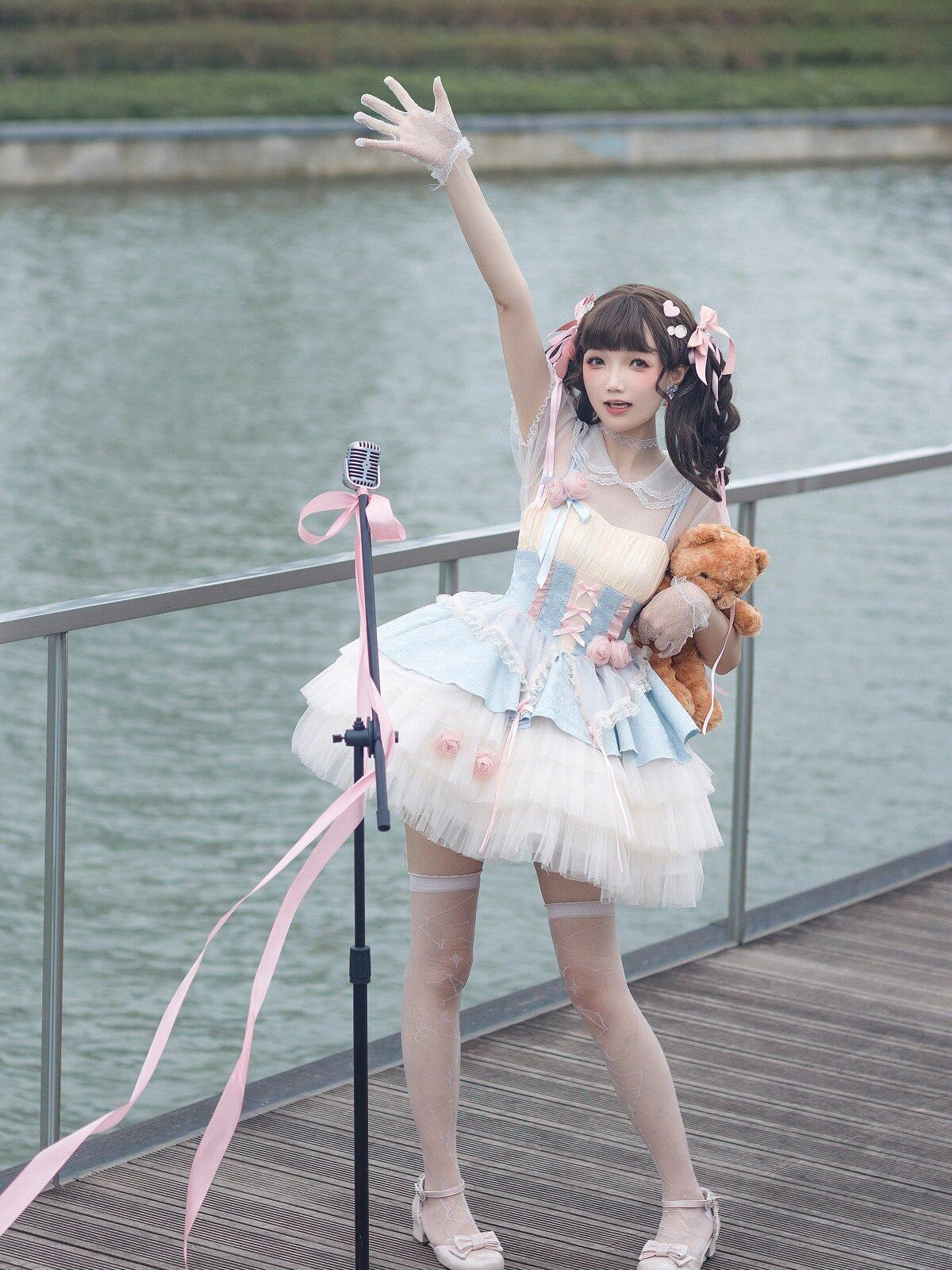 Sweet Promise Lolita Strappy Small Floral Large Bow Women's Jsk / Jumper Skirts