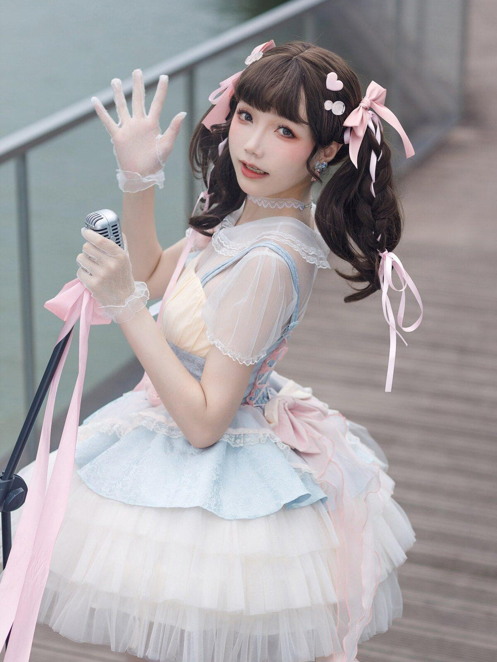 Sweet Promise Lolita Strappy Small Floral Large Bow Women's Jsk / Jumper Skirts