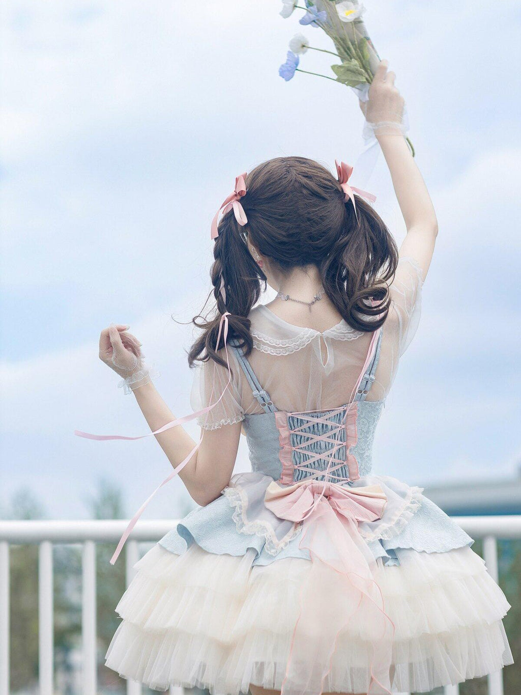 Sweet Promise Lolita Strappy Small Floral Large Bow Women's Jsk / Jumper Skirts
