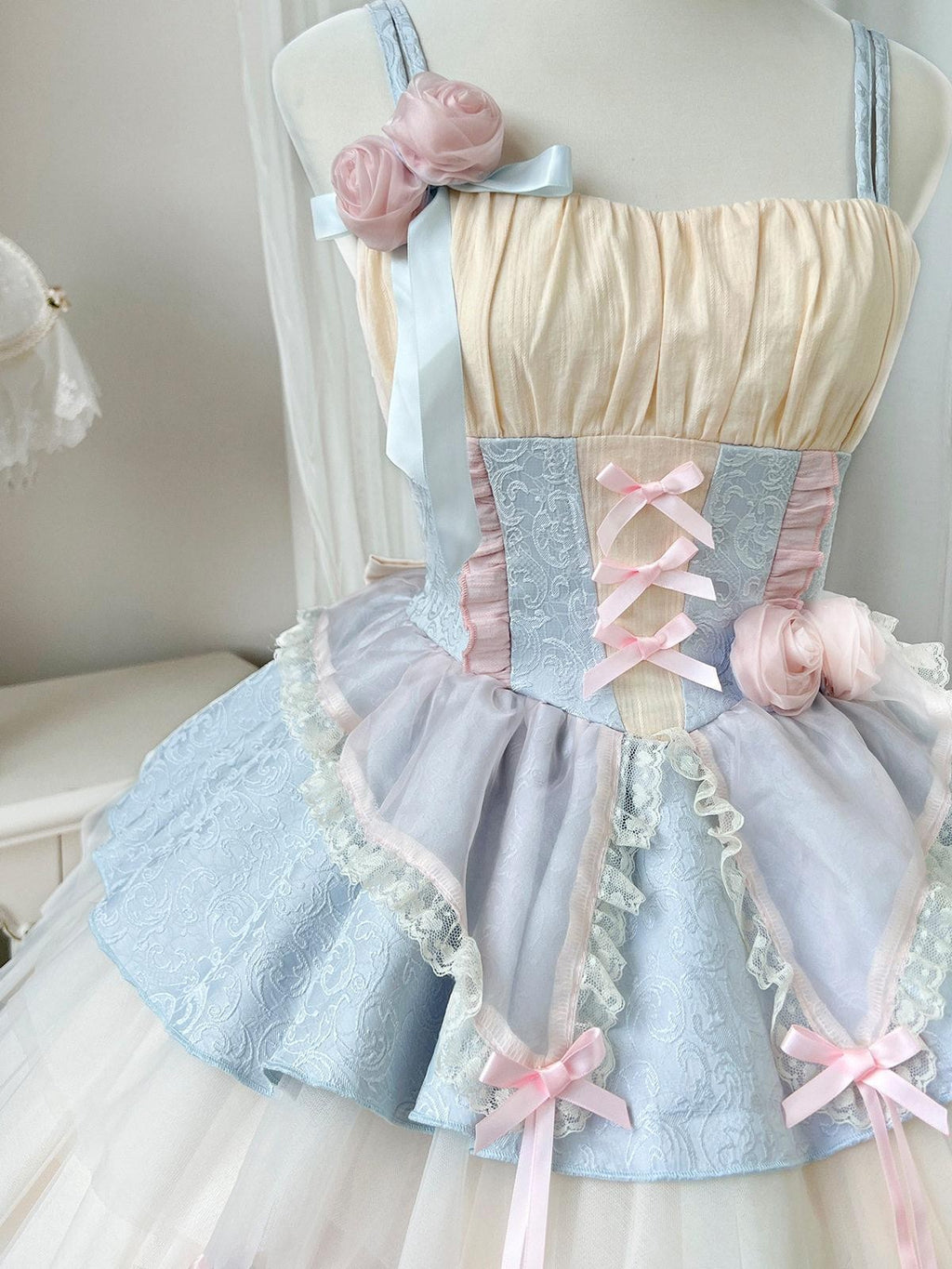 Sweet Promise Lolita Strappy Small Floral Large Bow Women's Jsk / Jumper Skirts