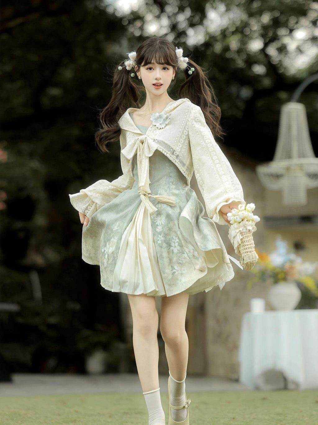 Sweet Promise Lolita Sweet Strappy Chinese Style A Line V-neck Women's Jsk / Jumper Skirts