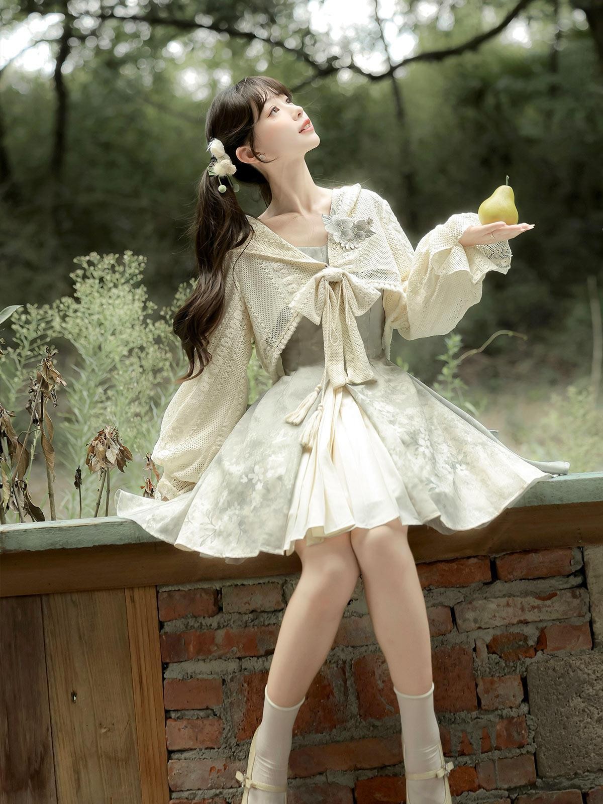Sweet Promise Lolita Sweet Strappy Chinese Style A Line V-neck Women's Jsk / Jumper Skirts