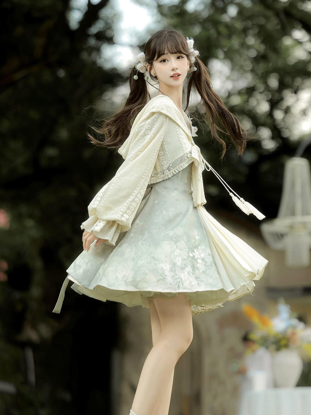 Sweet Promise Lolita Sweet Strappy Chinese Style A Line V-neck Women's Jsk / Jumper Skirts