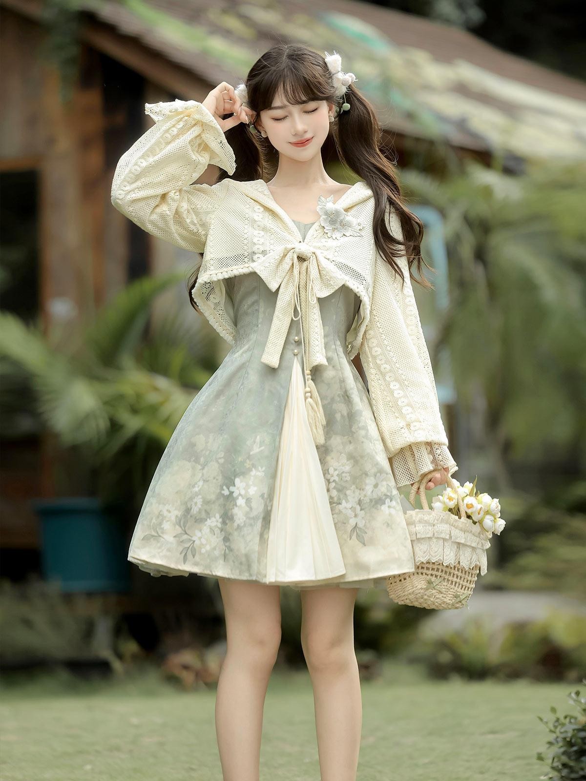 Sweet Promise Lolita Sweet Strappy Chinese Style A Line V-neck Women's Jsk / Jumper Skirts