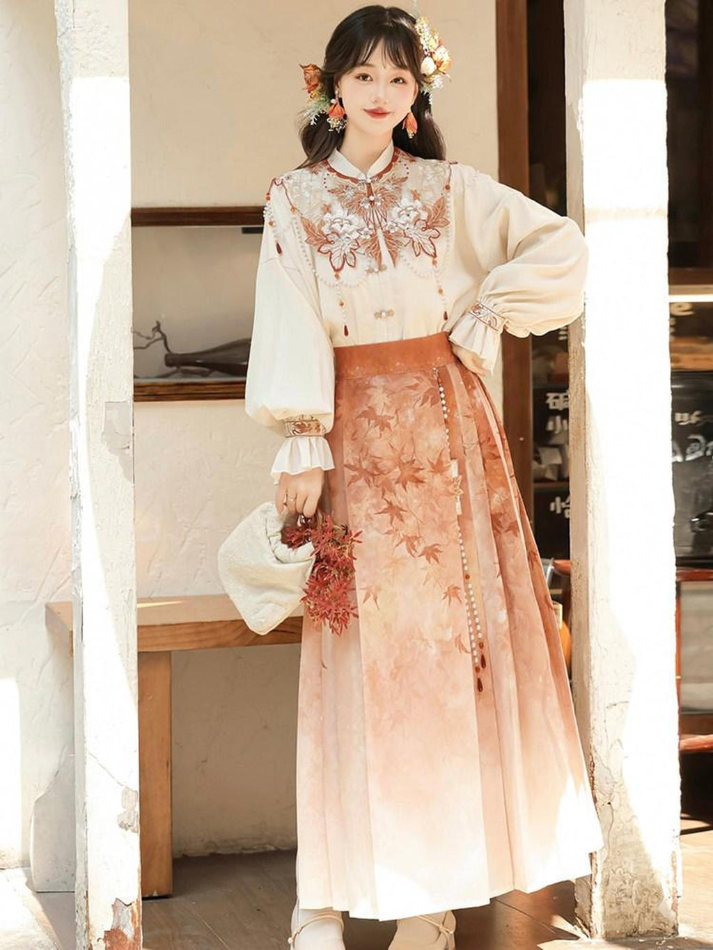 Sweet Promise Mamian Three Pleat Modified Hanfu Women's Polyester Skirt Sets