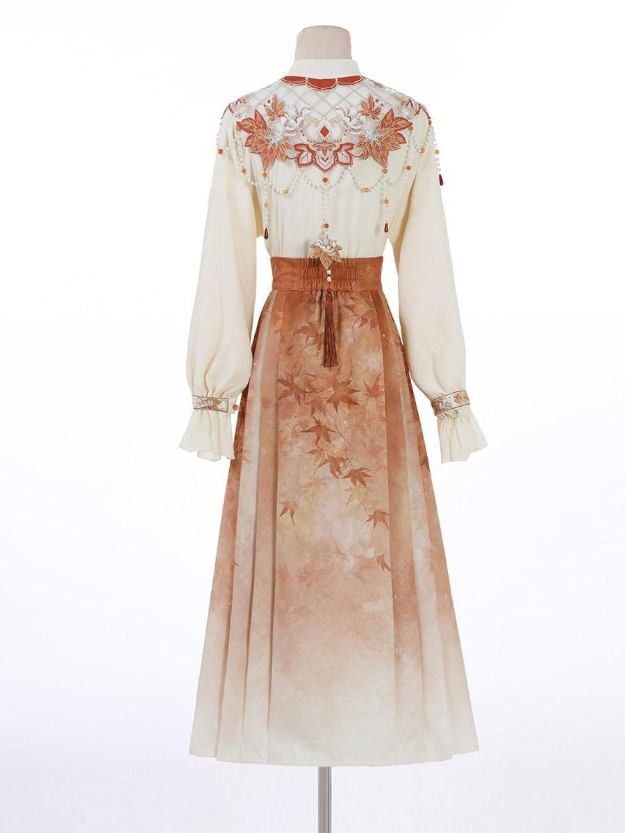 Sweet Promise Mamian Three Pleat Modified Hanfu Women's Polyester Skirt Sets