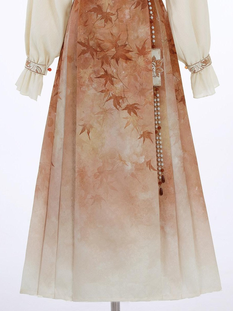 Sweet Promise Mamian Three Pleat Modified Hanfu Women's Polyester Skirt Sets