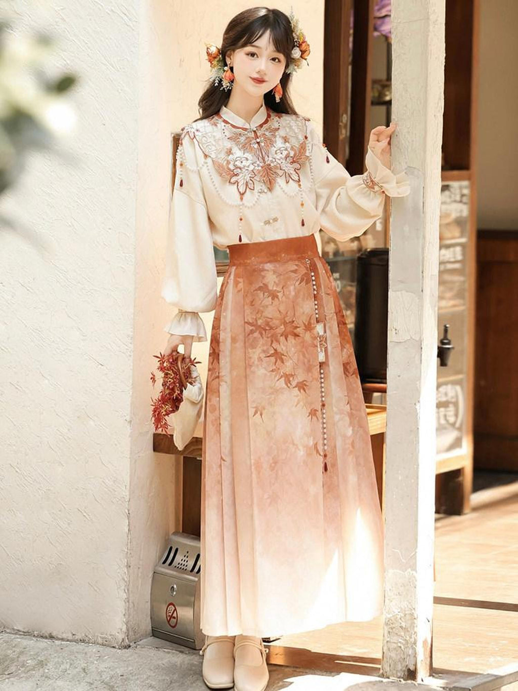 Sweet Promise Mamian Three Pleat Modified Hanfu Women's Polyester Skirt Sets