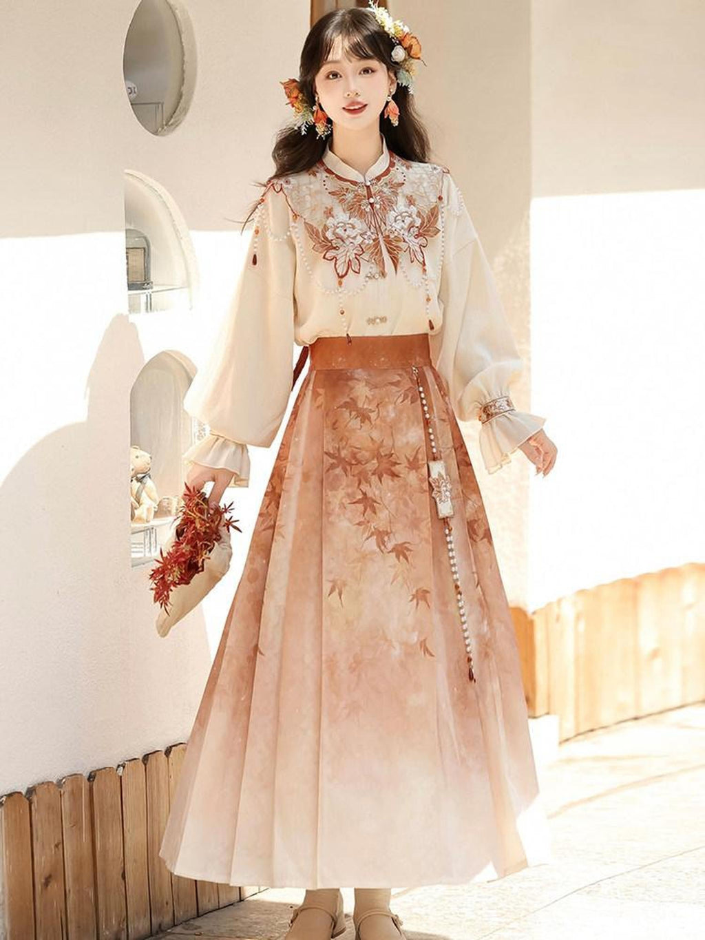 Sweet Promise Mamian Three Pleat Modified Hanfu Women's Polyester Skirt Sets