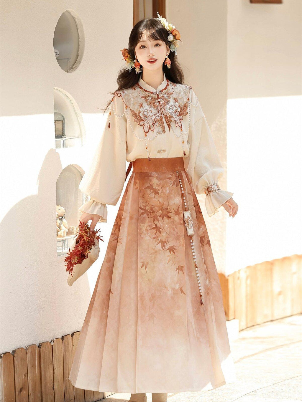 Sweet Promise Mamian Three Pleat Modified Hanfu Women's Polyester Skirt Sets