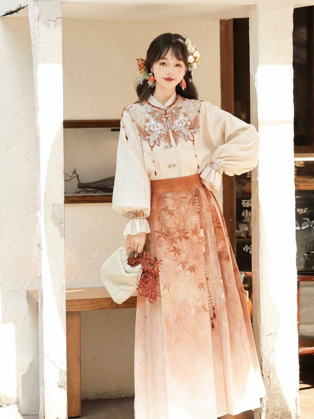 Sweet Promise Mamian Three Pleat Modified Hanfu Women's Polyester Skirt Sets