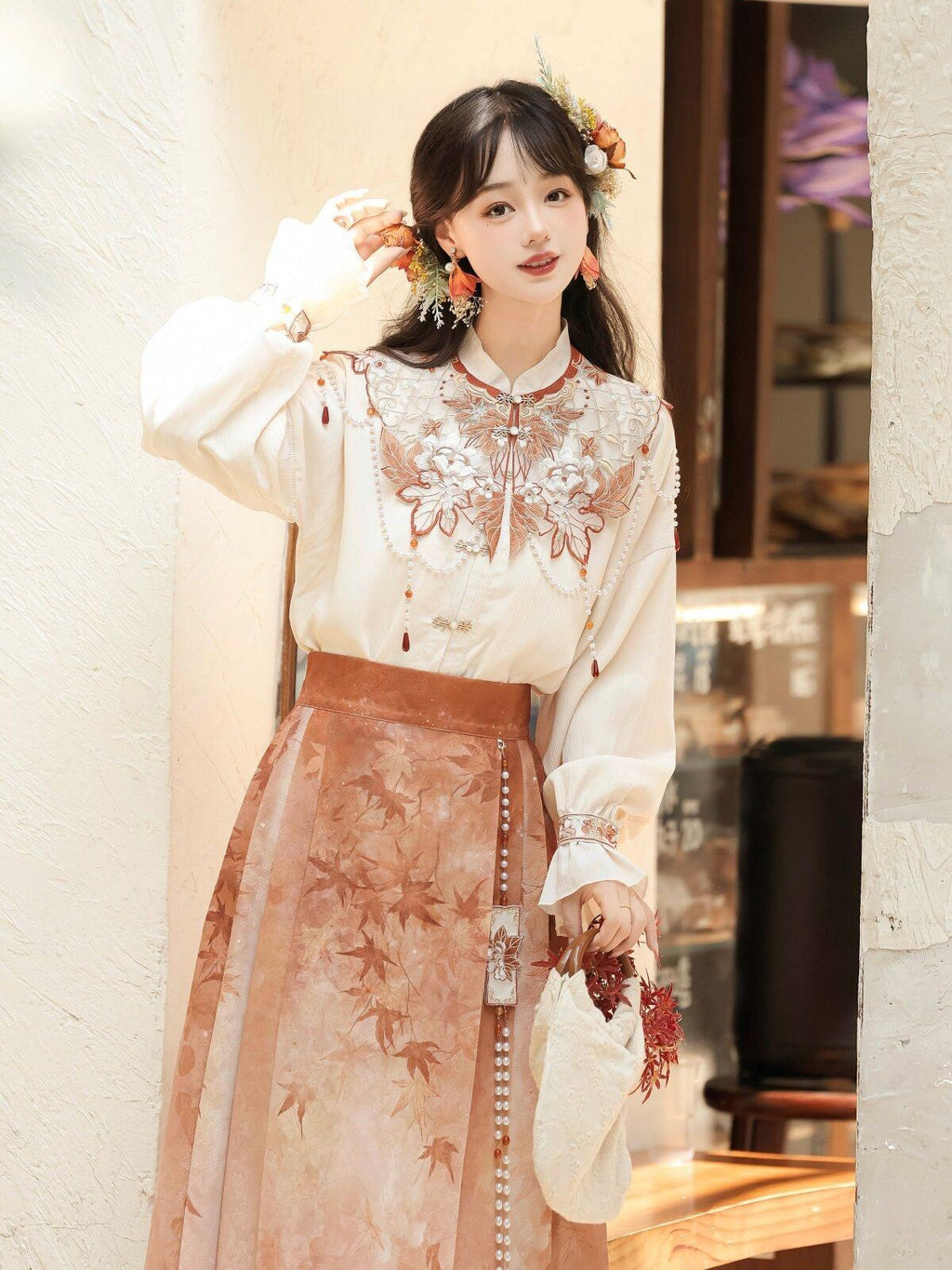 Sweet Promise Mamian Three Pleat Modified Hanfu Women's Polyester Skirt Sets