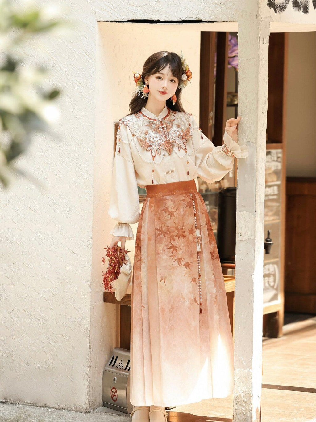 Sweet Promise Mamian Three Pleat Modified Hanfu Women's Polyester Skirt Sets