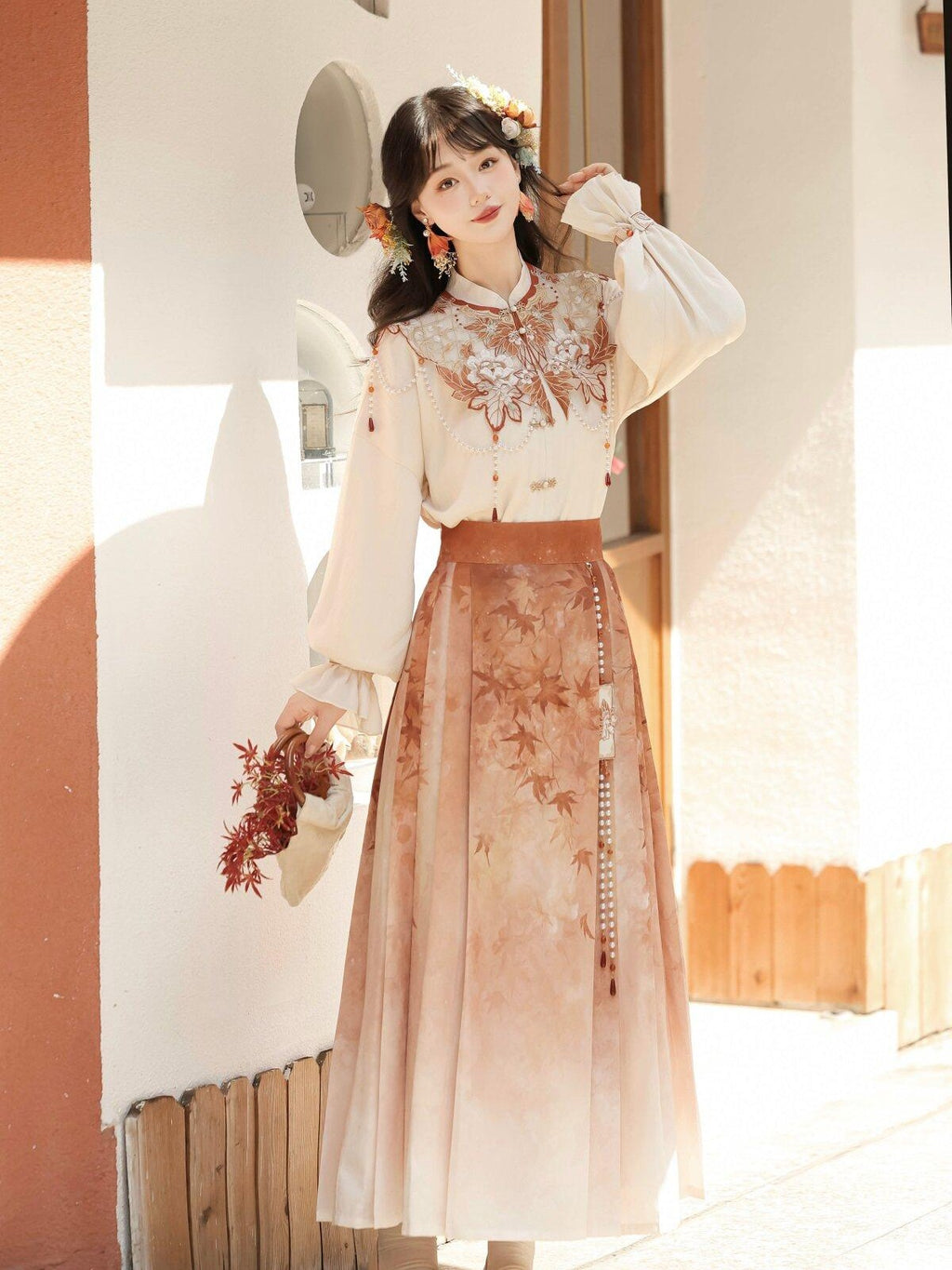 Sweet Promise Mamian Three Pleat Modified Hanfu Women's Polyester Skirt Sets