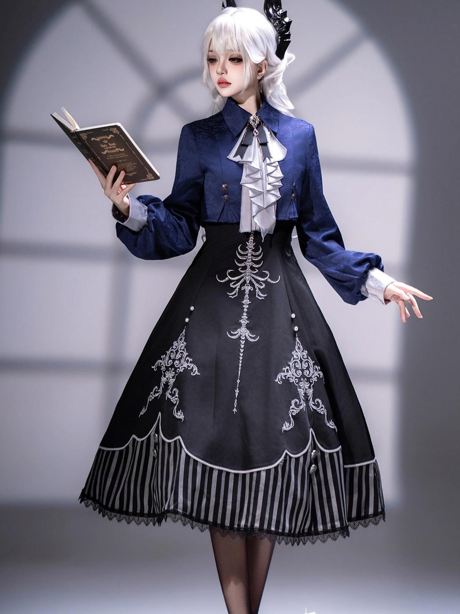 Sweet Promise Medieval Court Dark Gothic Lolita A Line Shirt Collar Women's Jsk Sets