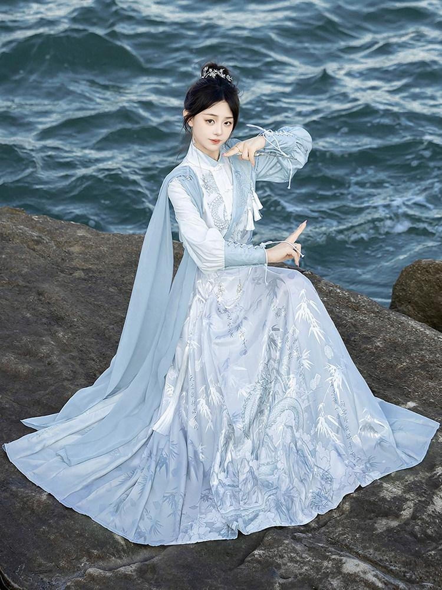 Sweet Promise Ming Style Han Elements Ma Mian Pleated Skirt Women's Polyester Skirt Sets