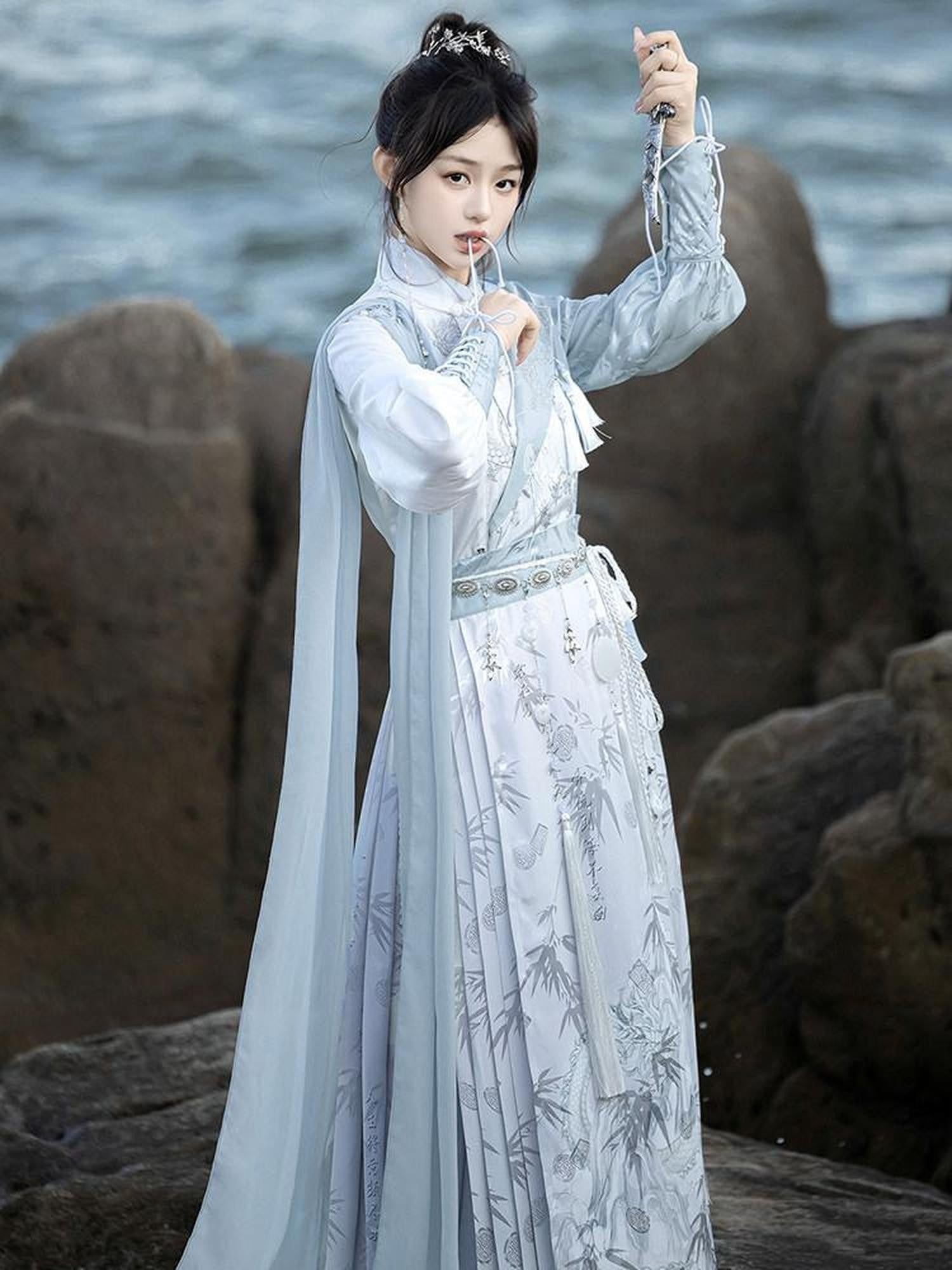 Sweet Promise Ming Style Han Elements Ma Mian Pleated Skirt Women's Polyester Skirt Sets