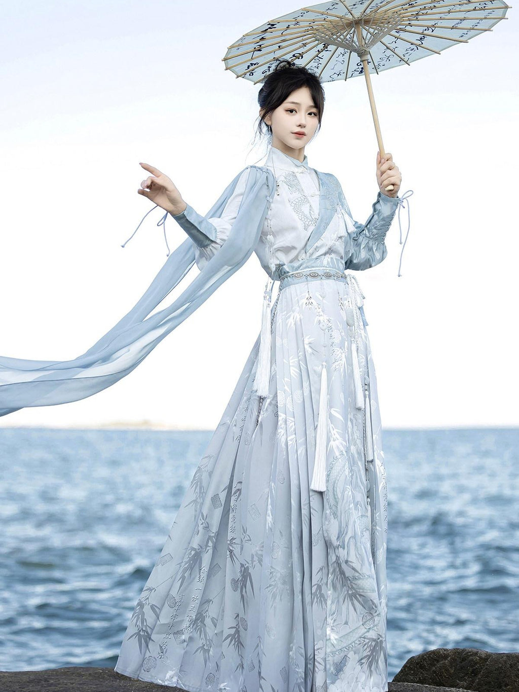 Sweet Promise Ming Style Han Elements Ma Mian Pleated Skirt Women's Polyester Skirt Sets