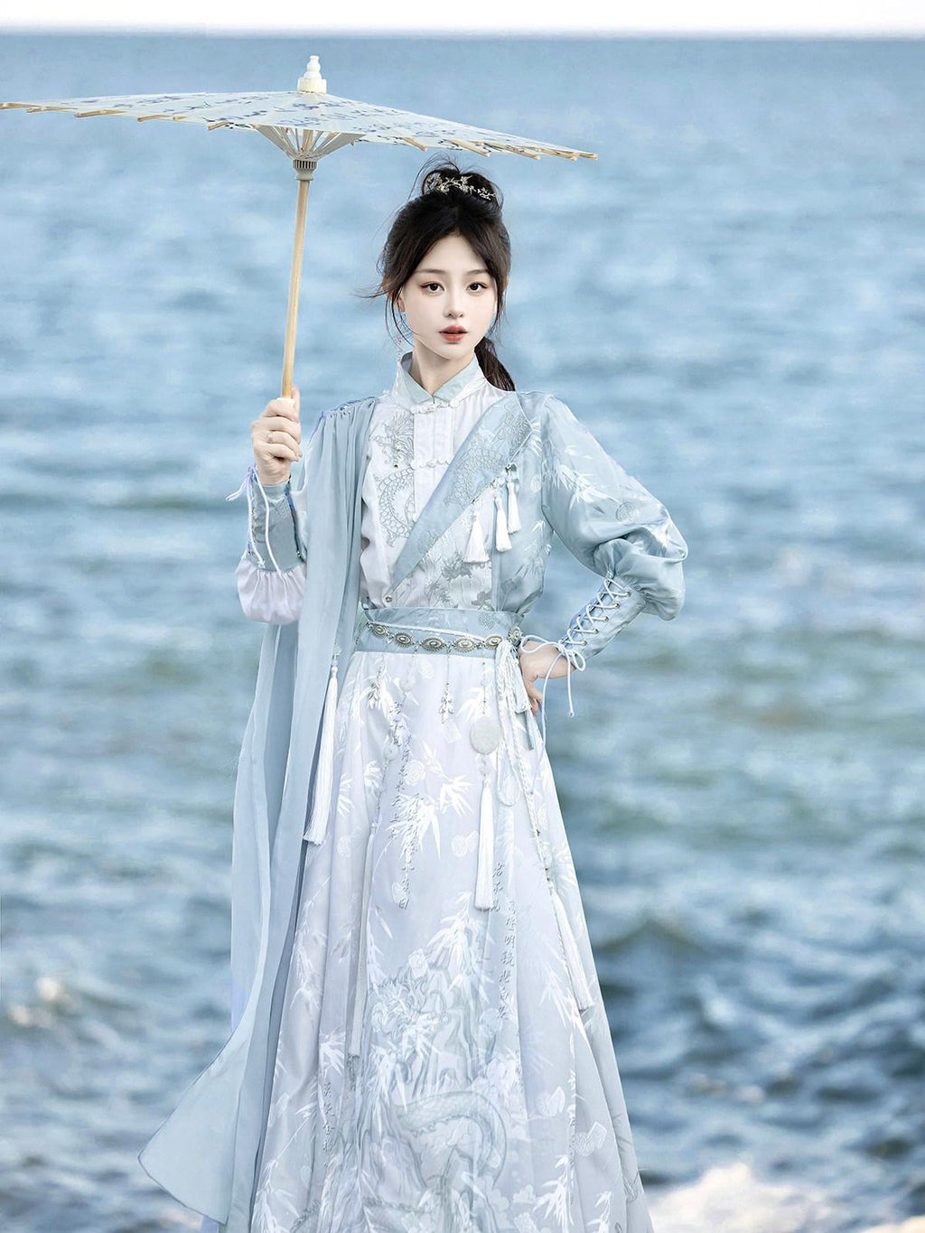 Sweet Promise Ming Style Han Elements Ma Mian Pleated Skirt Women's Polyester Skirt Sets