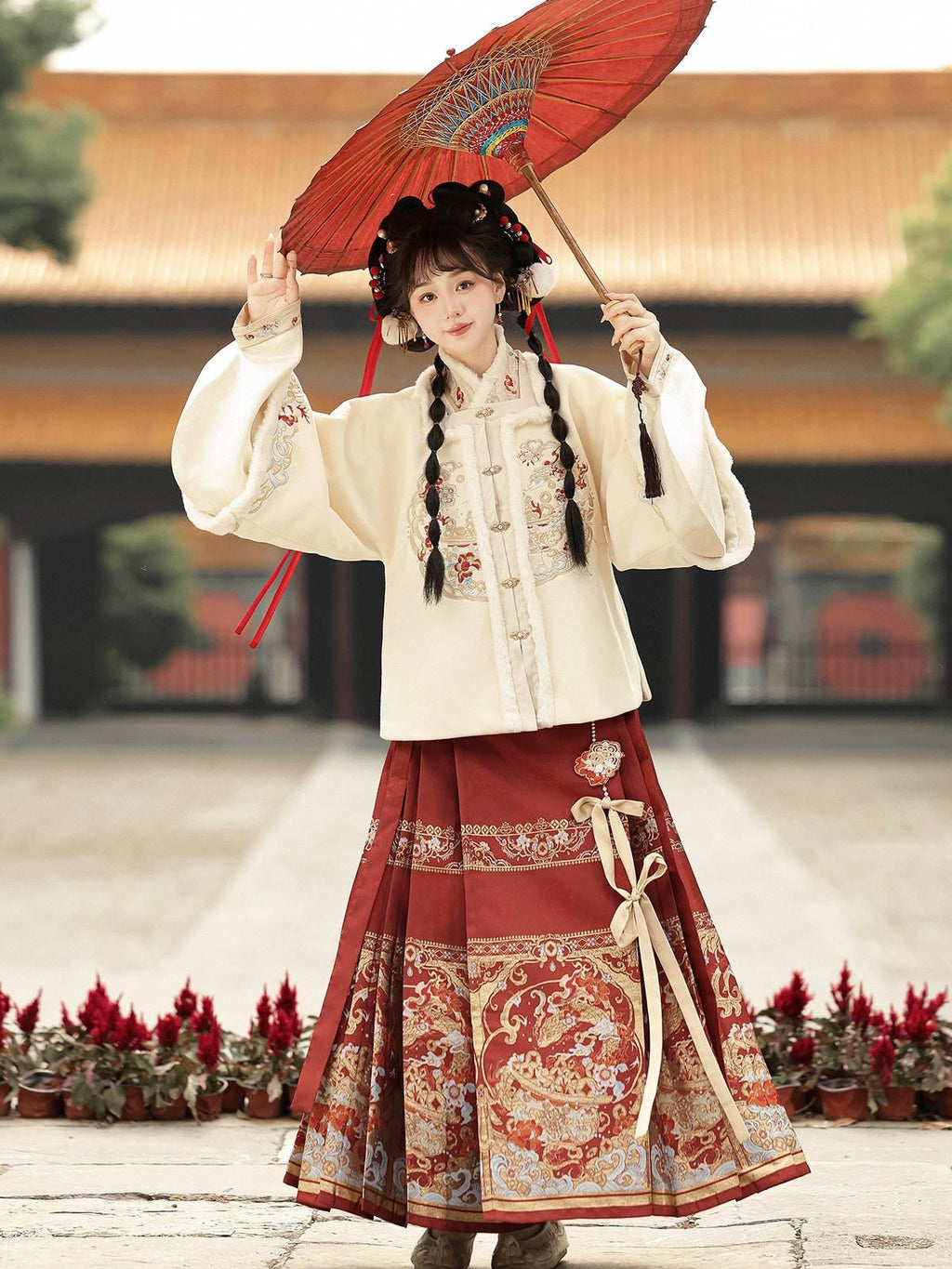 Sweet Promise Ming Style Hanfu Mamian Skirt Han Elements Women's Polyester Skirt Sets