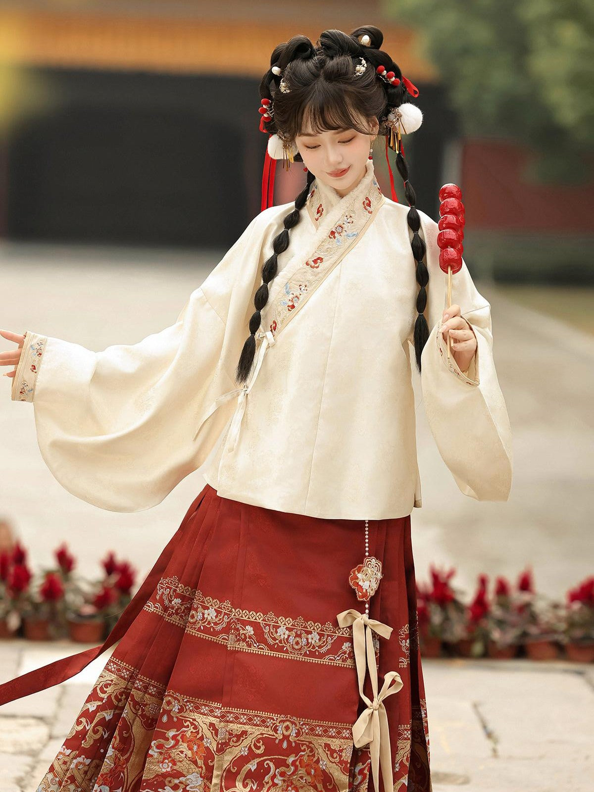 Sweet Promise Ming Style Hanfu Mamian Skirt Han Elements Women's Polyester Skirt Sets
