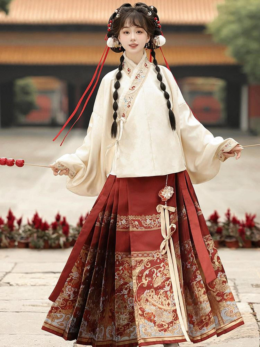 Sweet Promise Ming Style Hanfu Mamian Skirt Han Elements Women's Polyester Skirt Sets