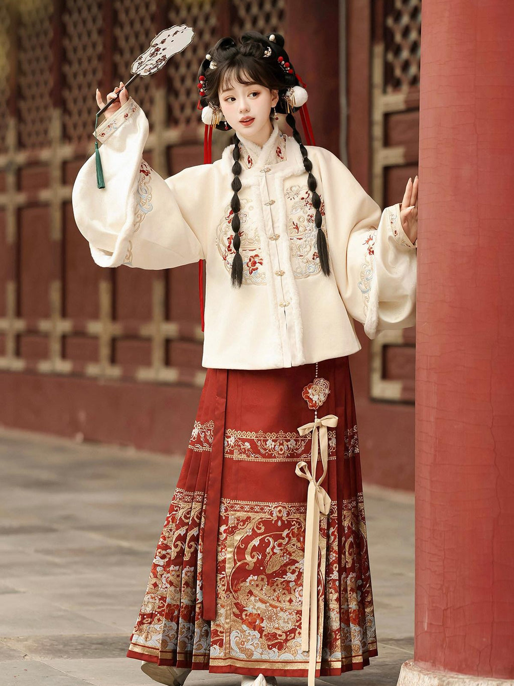 Sweet Promise Ming Style Hanfu Mamian Skirt Han Elements Women's Polyester Skirt Sets