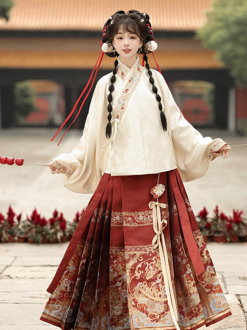 Sweet Promise Ming Style Hanfu Mamian Skirt Han Elements Women's Polyester Skirt Sets