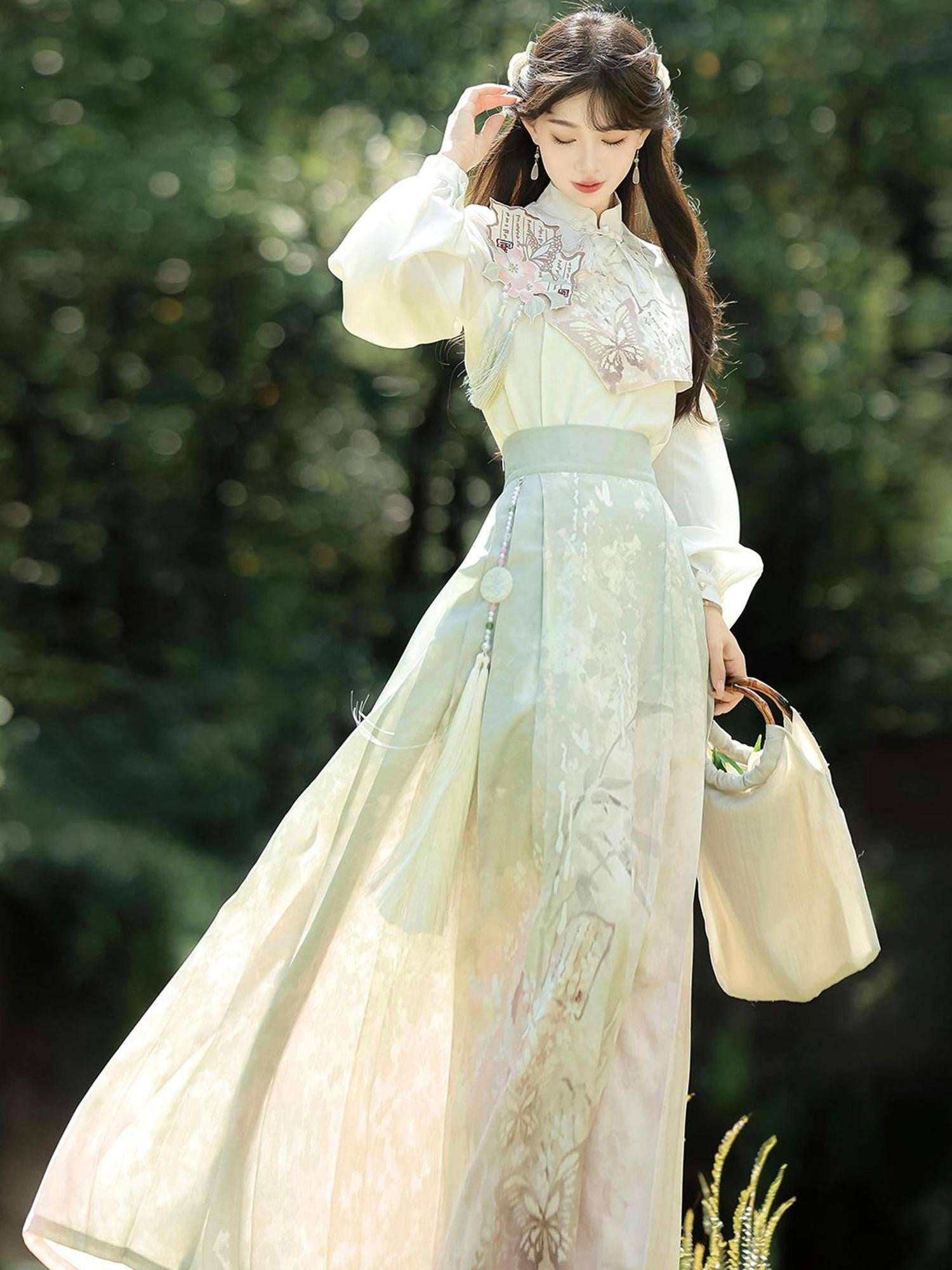 Sweet Promise Ming Style Hanfu Mamian With Modified Top Women's Skirt Sets