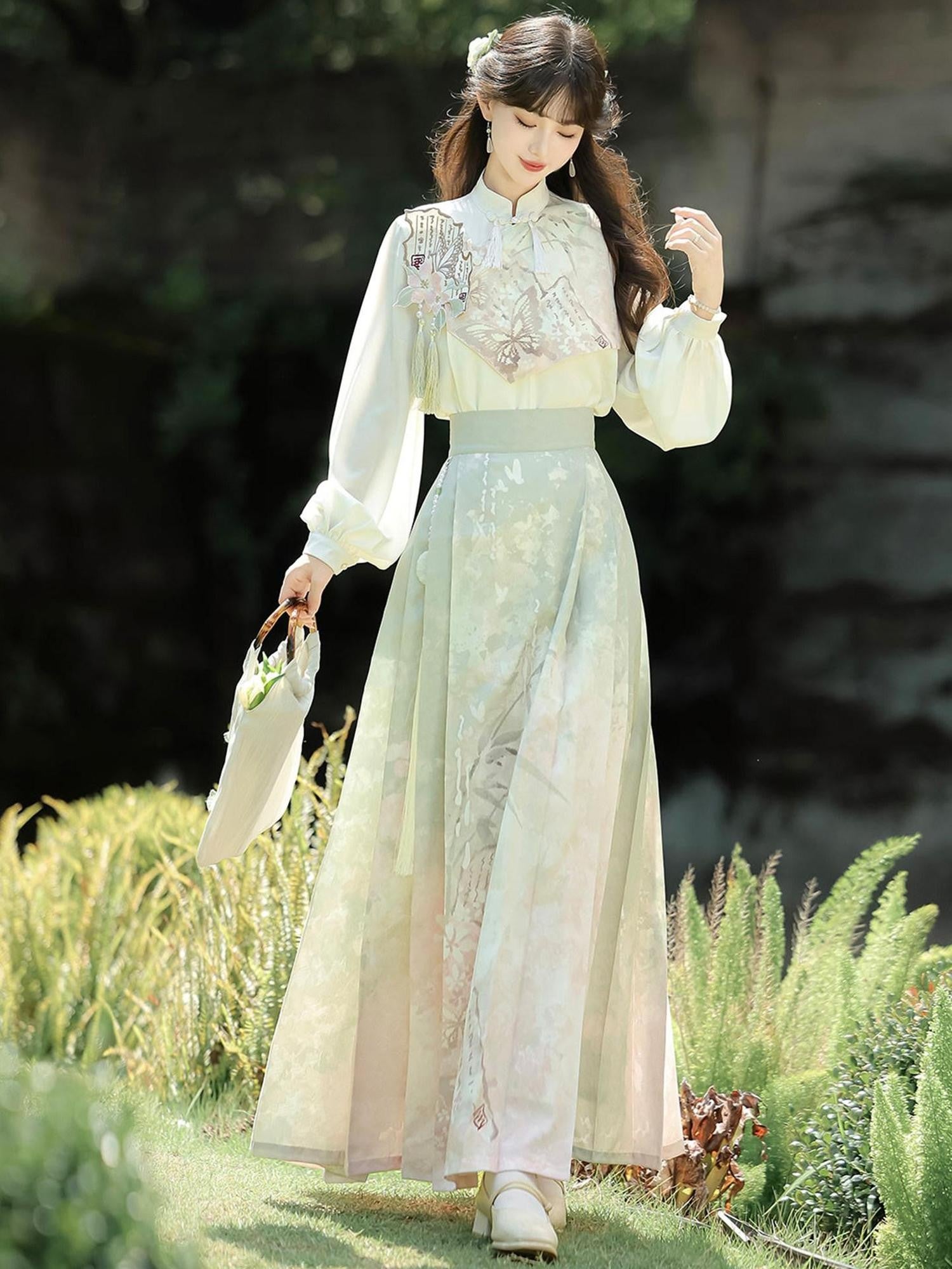Sweet Promise Ming Style Hanfu Mamian With Modified Top Women's Skirt Sets