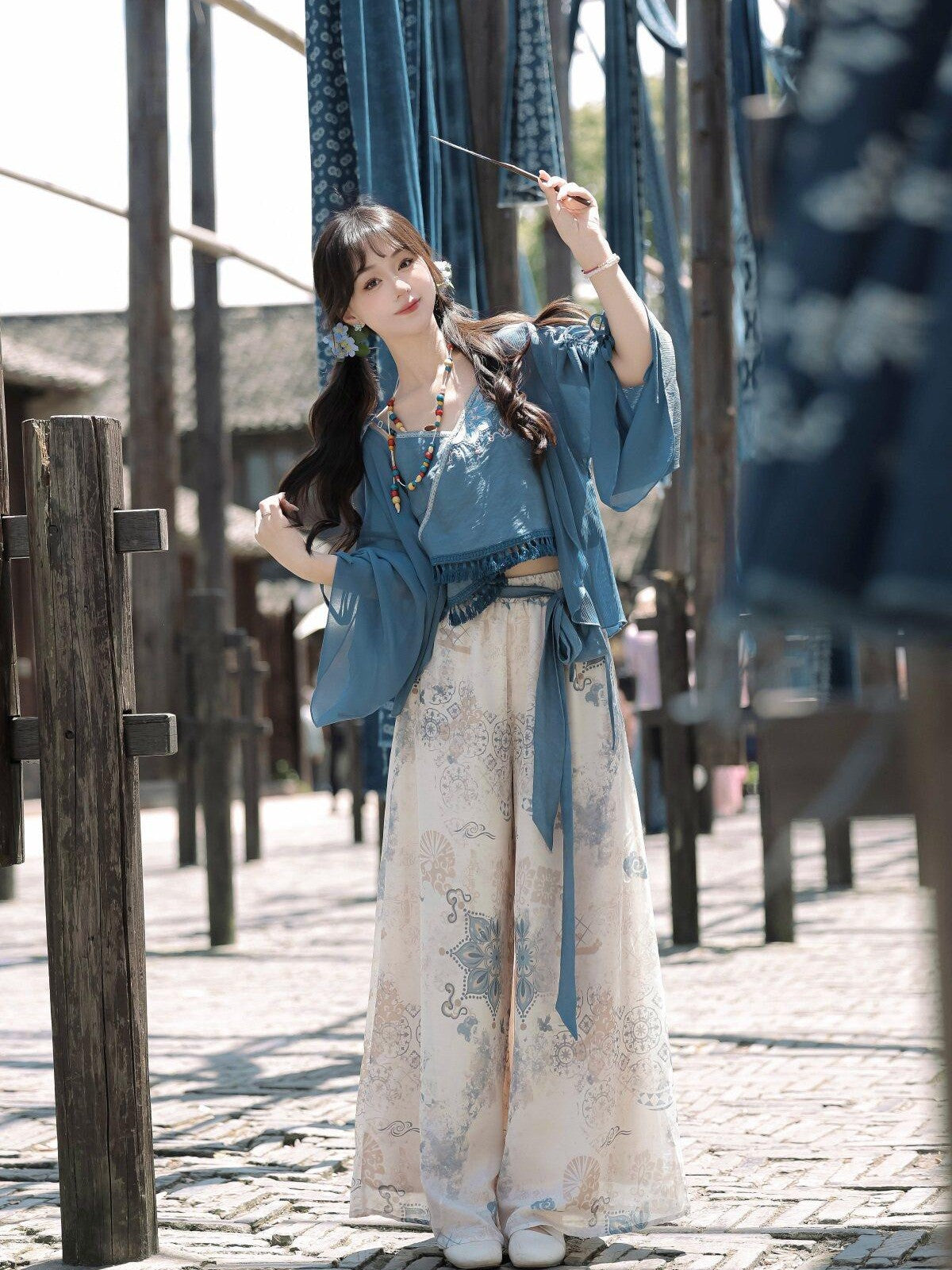 Sweet Promise Modified Hanfu Chinese Style Ethnic Han Elements Women's Polyester Skirt Sets