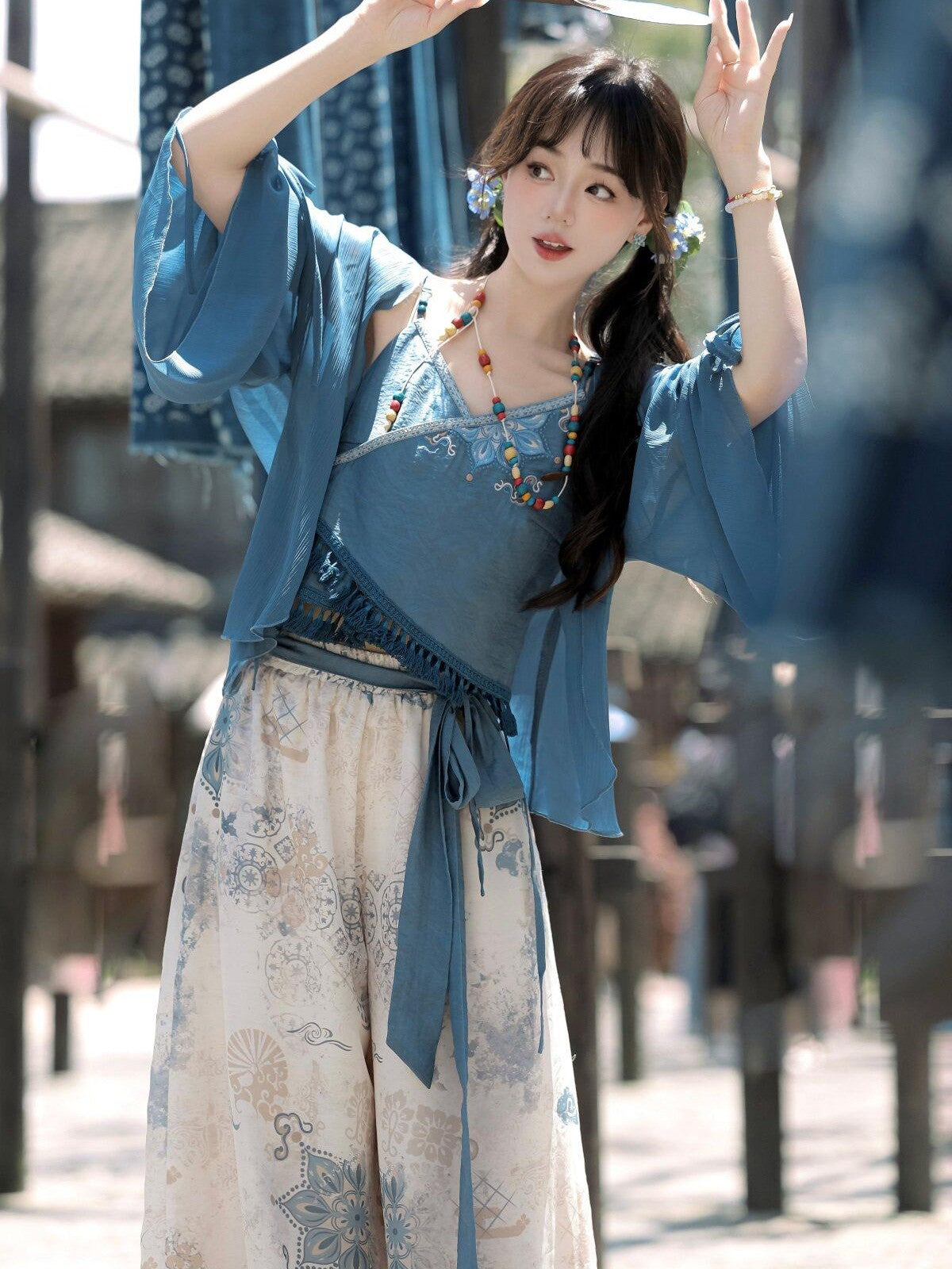 Sweet Promise Modified Hanfu Chinese Style Ethnic Han Elements Women's Polyester Skirt Sets