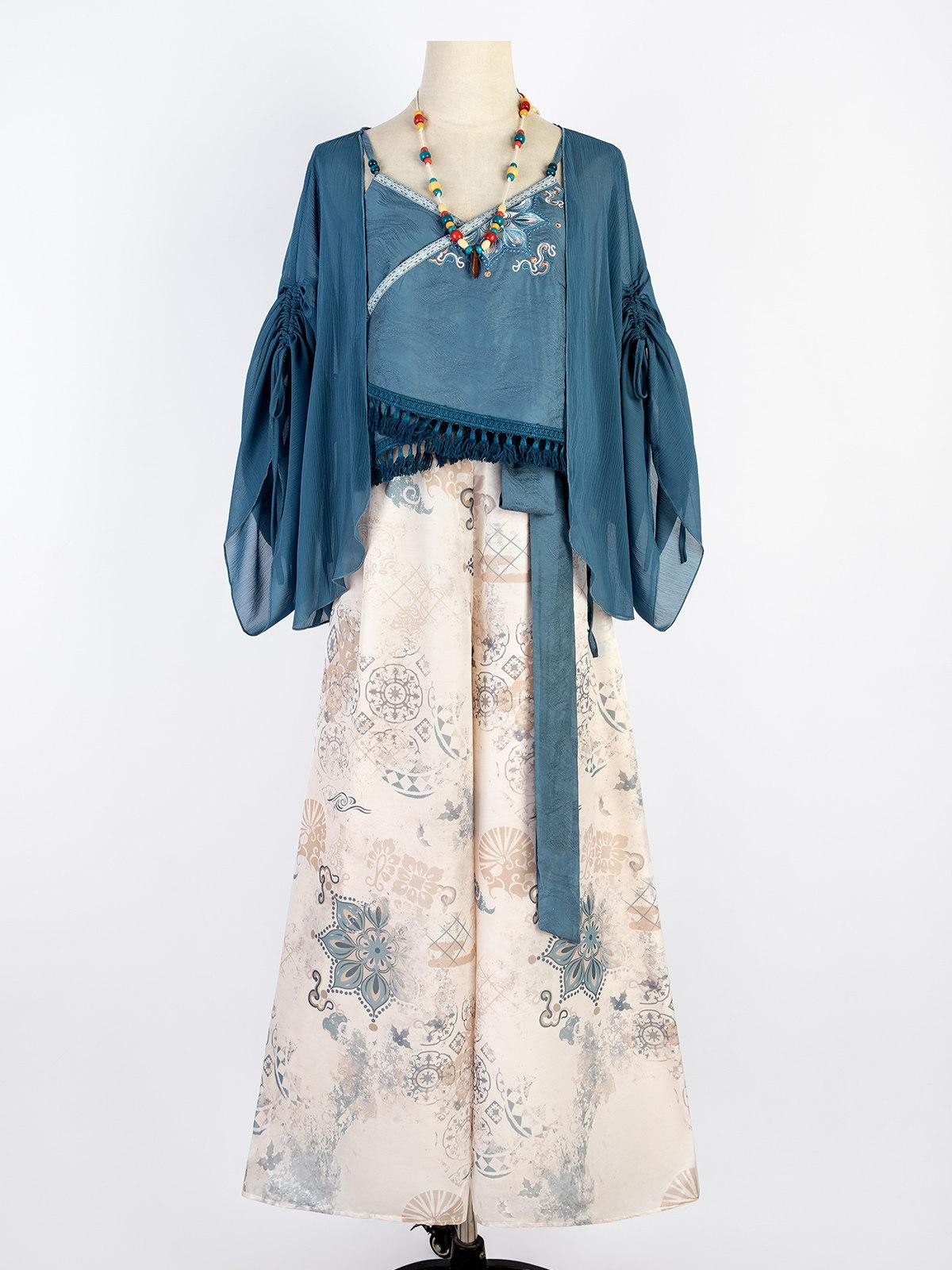 Sweet Promise Modified Hanfu Chinese Style Ethnic Han Elements Women's Polyester Skirt Sets