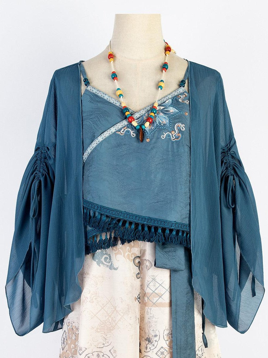 Sweet Promise Modified Hanfu Chinese Style Ethnic Han Elements Women's Polyester Skirt Sets