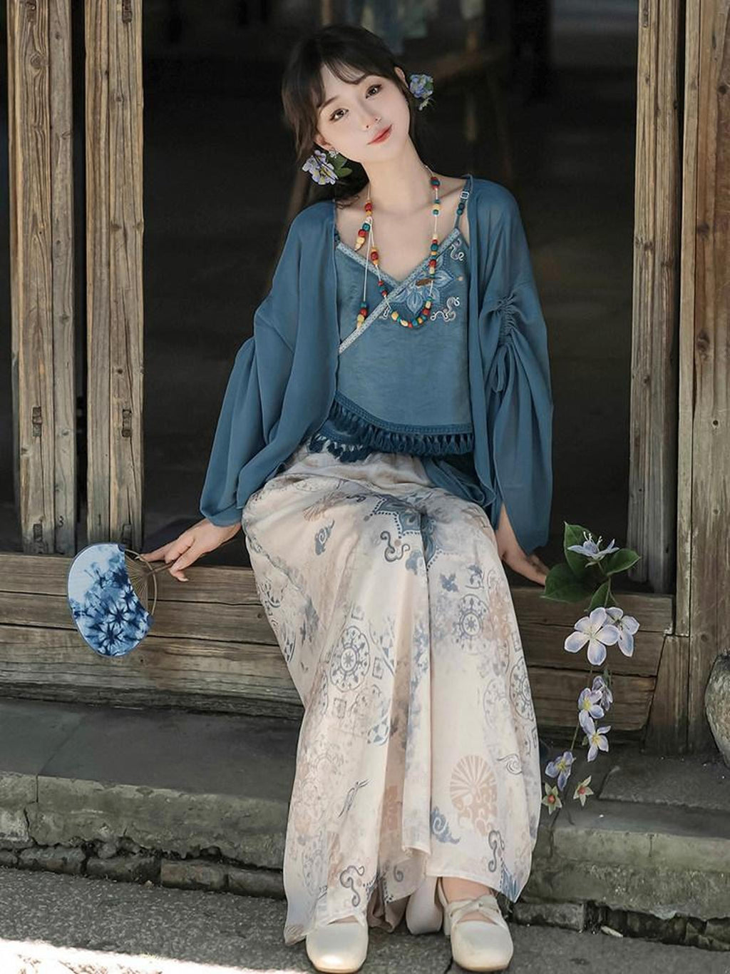 Sweet Promise Modified Hanfu Chinese Style Ethnic Han Elements Women's Polyester Skirt Sets
