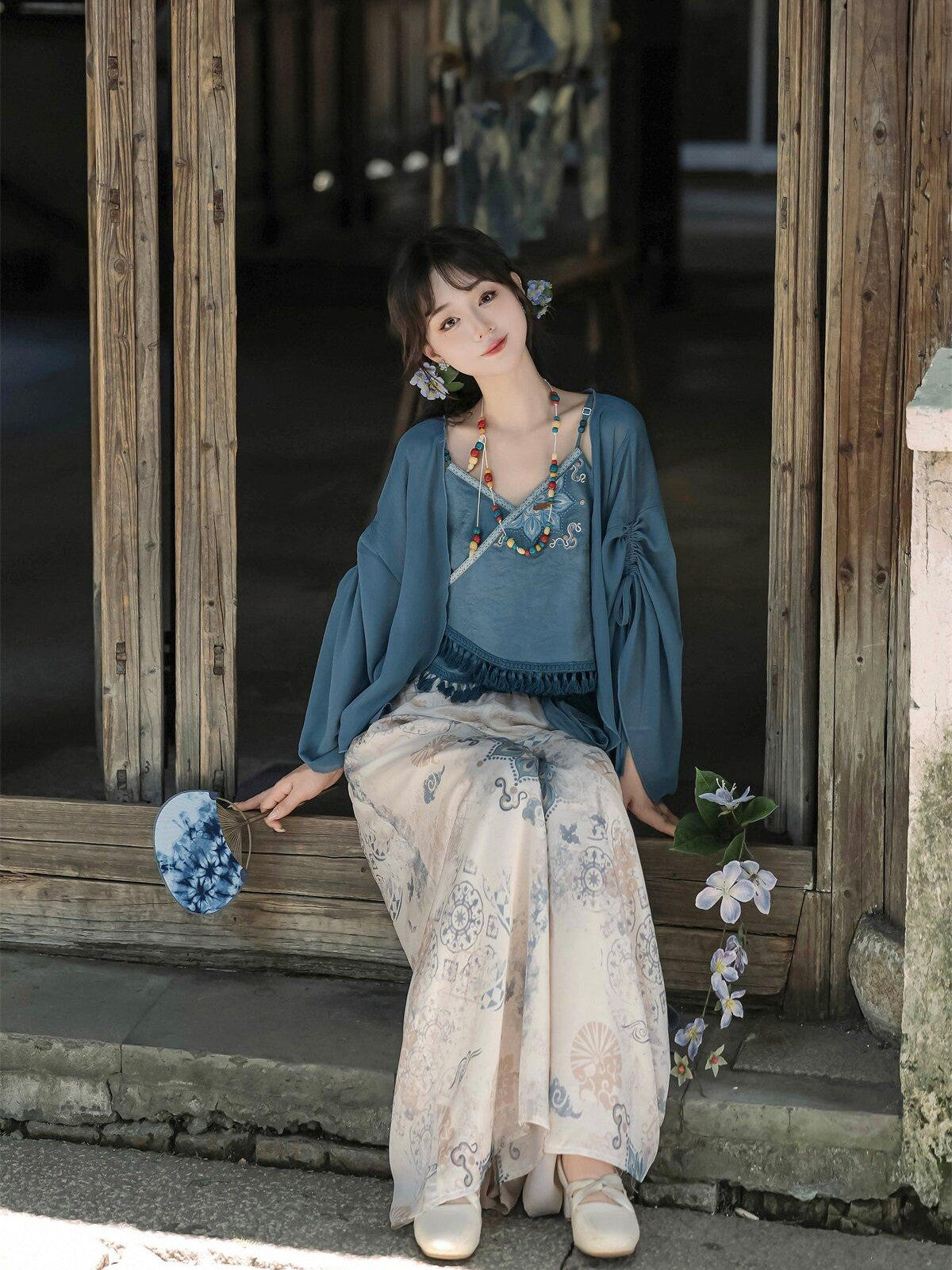 Sweet Promise Modified Hanfu Chinese Style Ethnic Han Elements Women's Polyester Skirt Sets