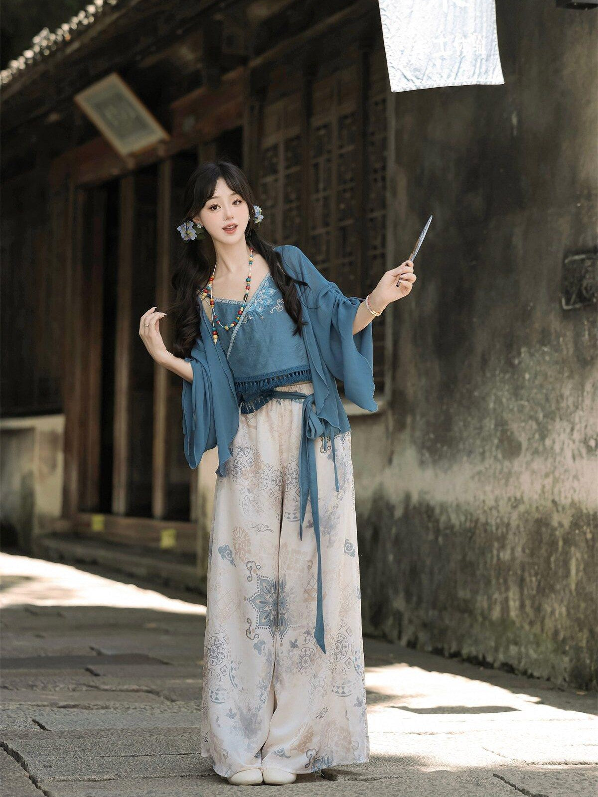 Sweet Promise Modified Hanfu Chinese Style Ethnic Han Elements Women's Polyester Skirt Sets