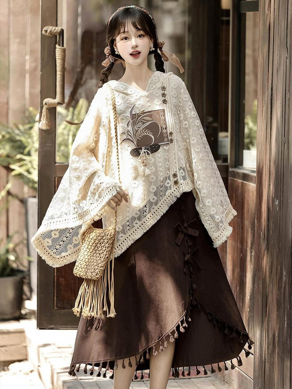 Sweet Promise Modified Hanfu Vintage Chinese Style A Line Solid Polyester Women's Skirt Sets