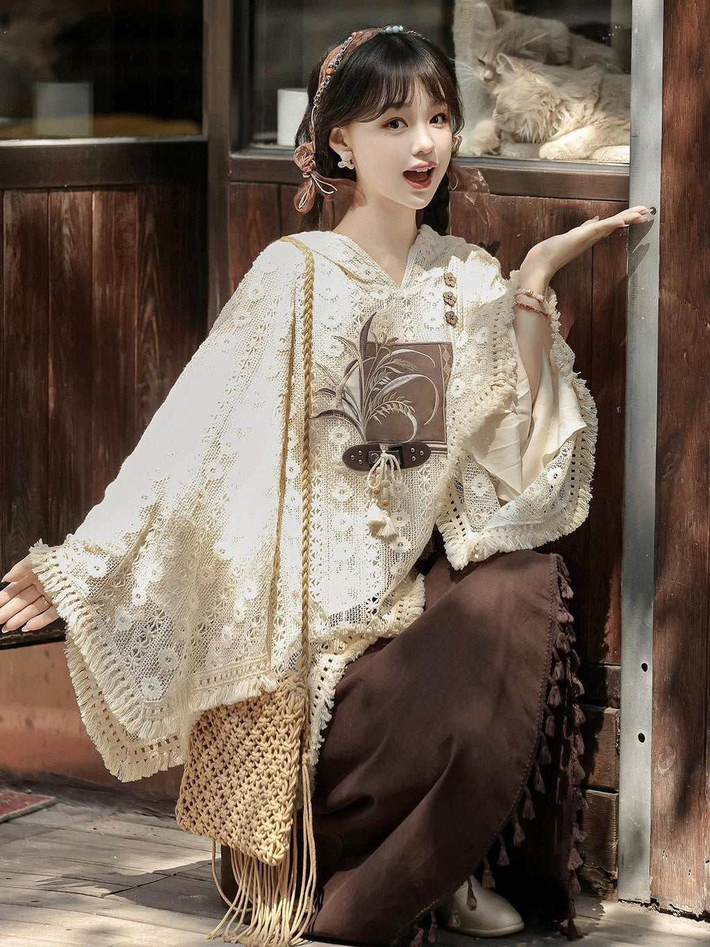 Sweet Promise Modified Hanfu Vintage Chinese Style A Line Solid Polyester Women's Skirt Sets