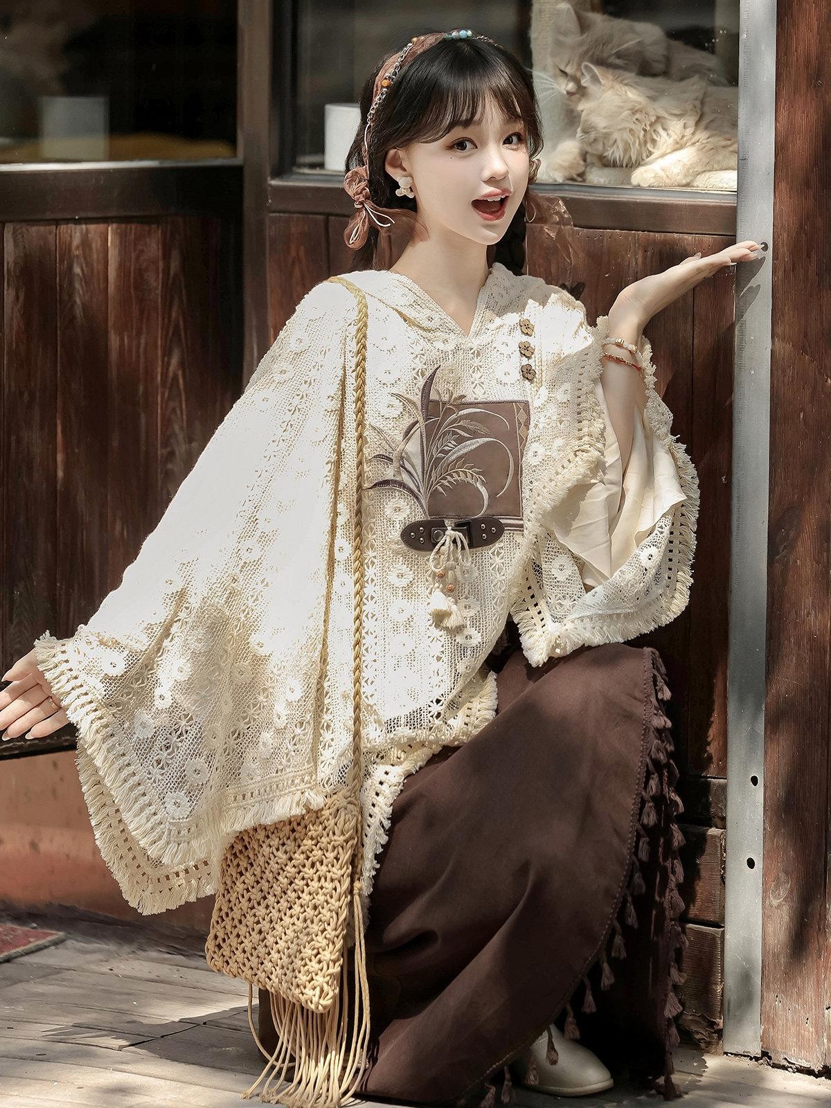 Sweet Promise Modified Hanfu Vintage Chinese Style A Line Solid Polyester Women's Skirt Sets
