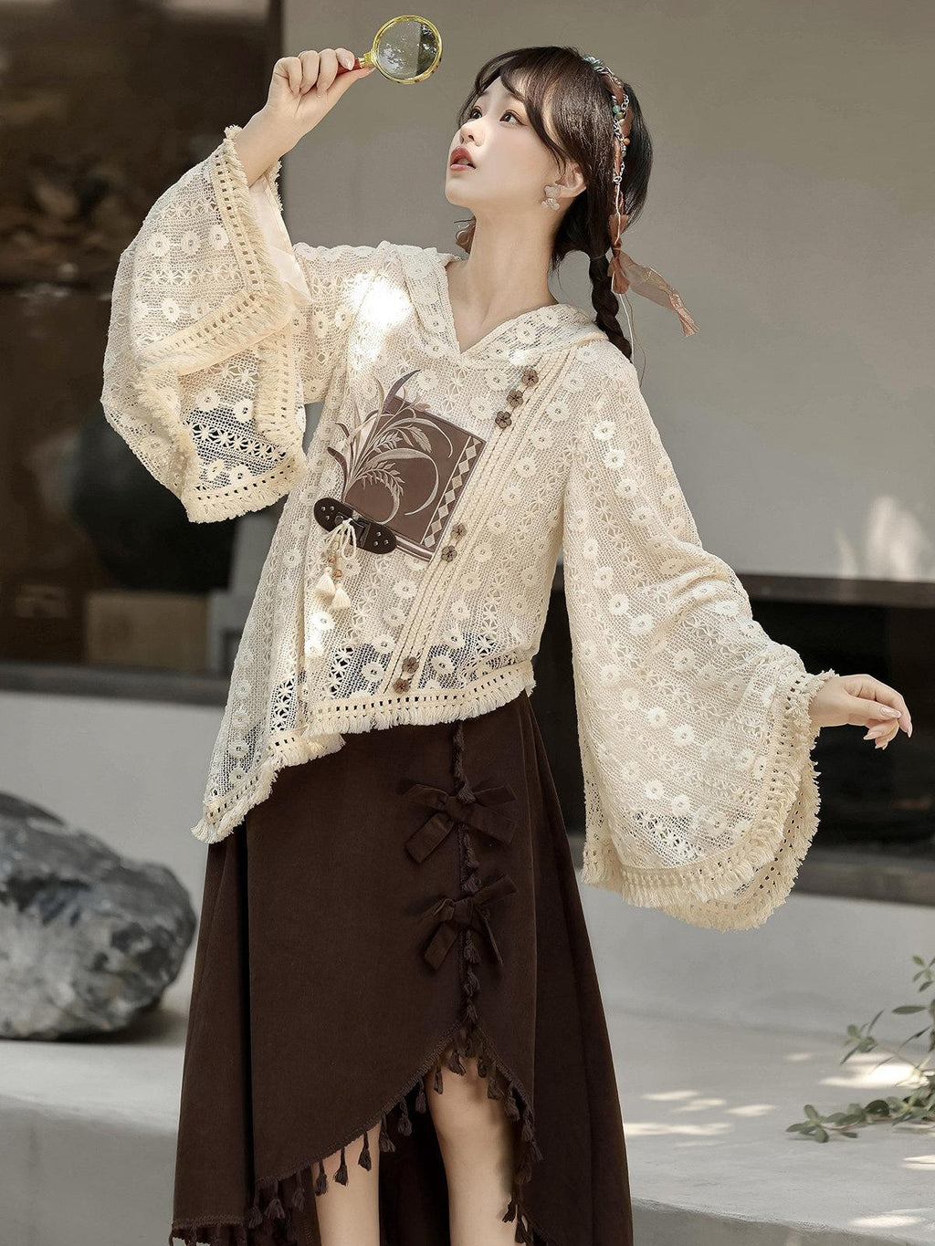 Sweet Promise Modified Hanfu Vintage Chinese Style A Line Solid Polyester Women's Skirt Sets