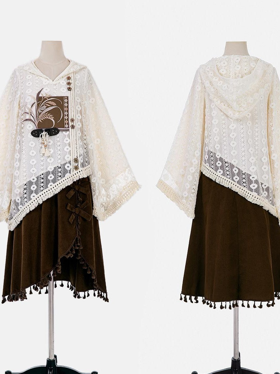 Sweet Promise Modified Hanfu Vintage Chinese Style A Line Solid Polyester Women's Skirt Sets