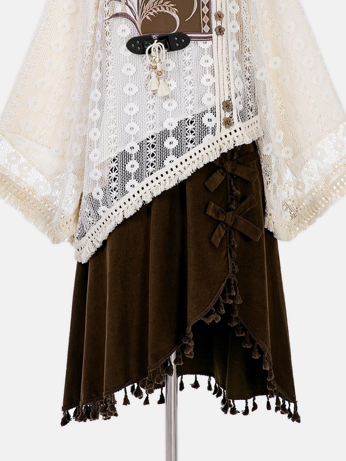 Sweet Promise Modified Hanfu Vintage Chinese Style A Line Solid Polyester Women's Skirt Sets