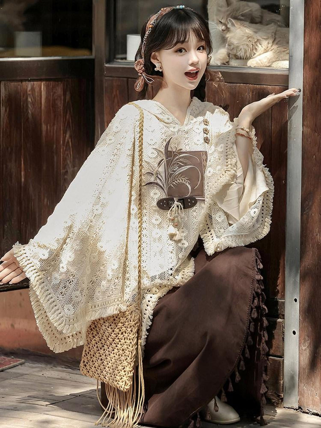 Sweet Promise Modified Hanfu Vintage Chinese Style A Line Solid Polyester Women's Skirt Sets