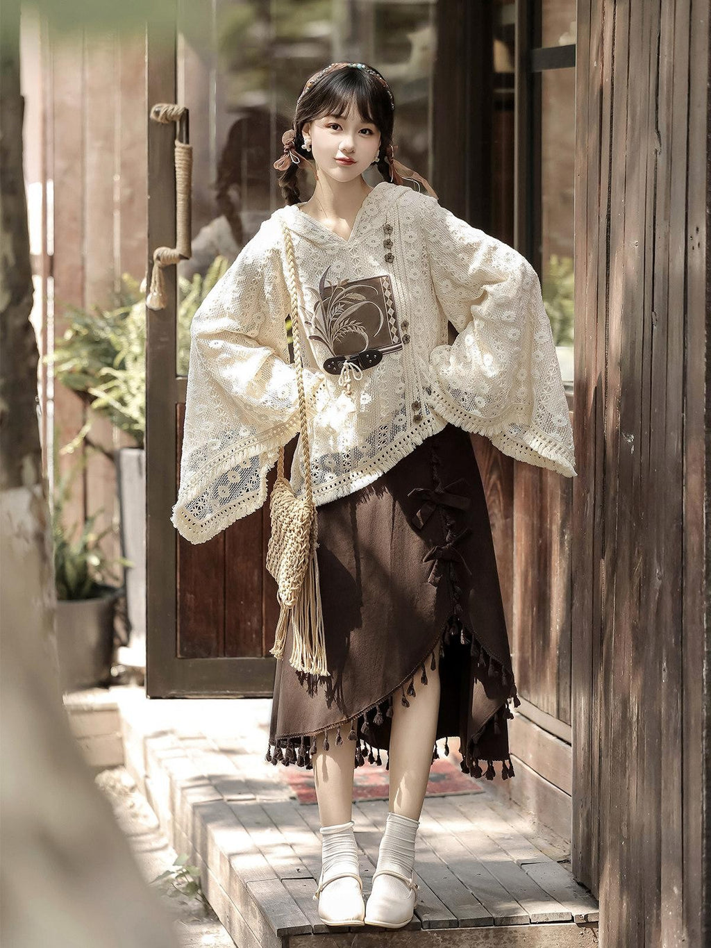 Sweet Promise Modified Hanfu Vintage Chinese Style A Line Solid Polyester Women's Skirt Sets