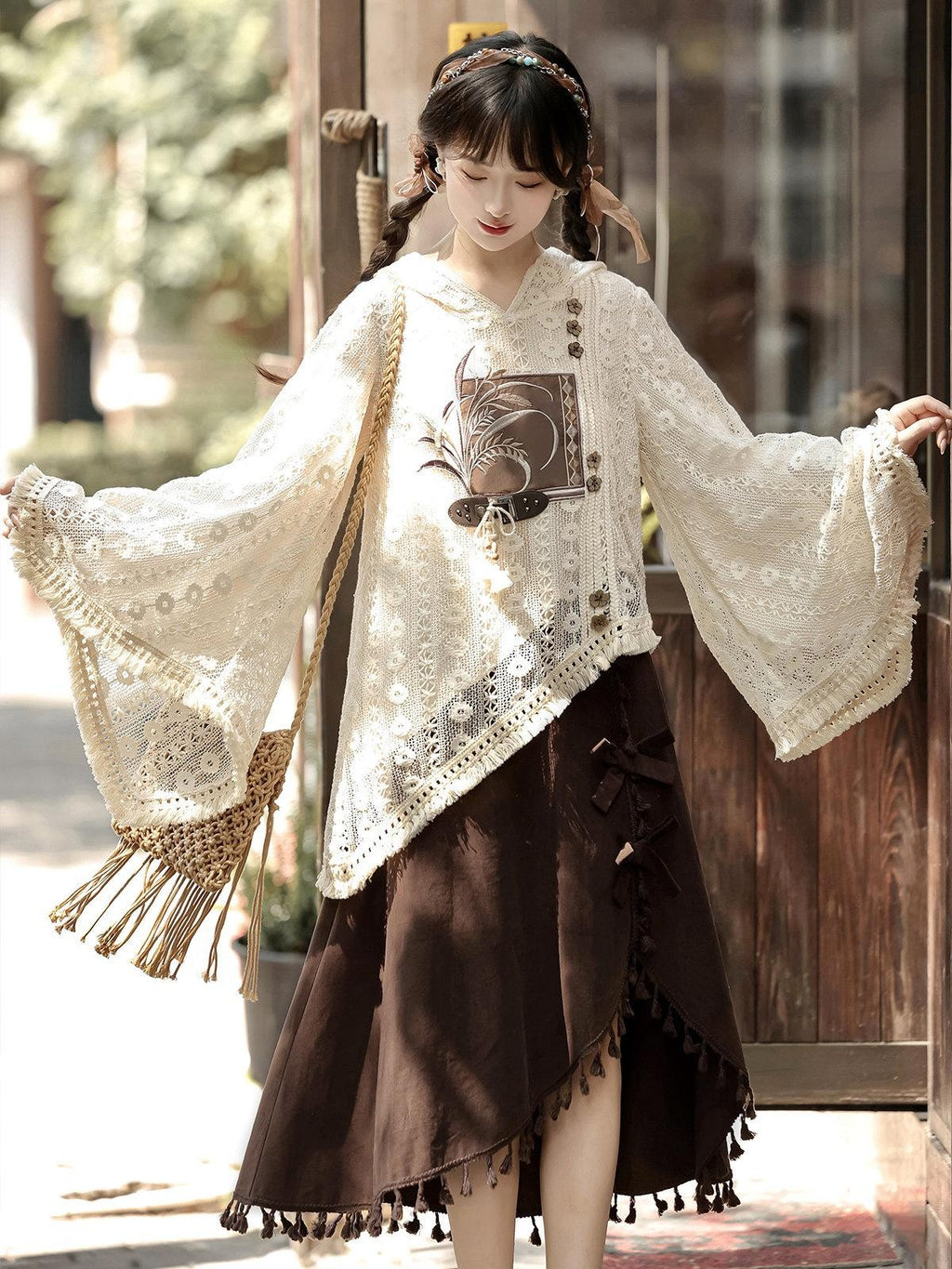 Sweet Promise Modified Hanfu Vintage Chinese Style A Line Solid Polyester Women's Skirt Sets