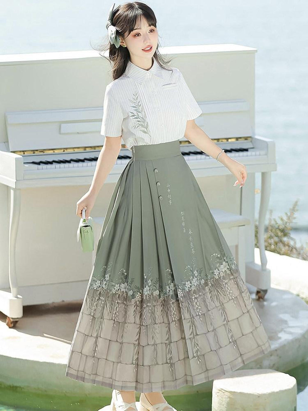 Sweet Promise Mountain Story Print Modified Hanfu New Chinese Style Women's Mamian Skirt Sets