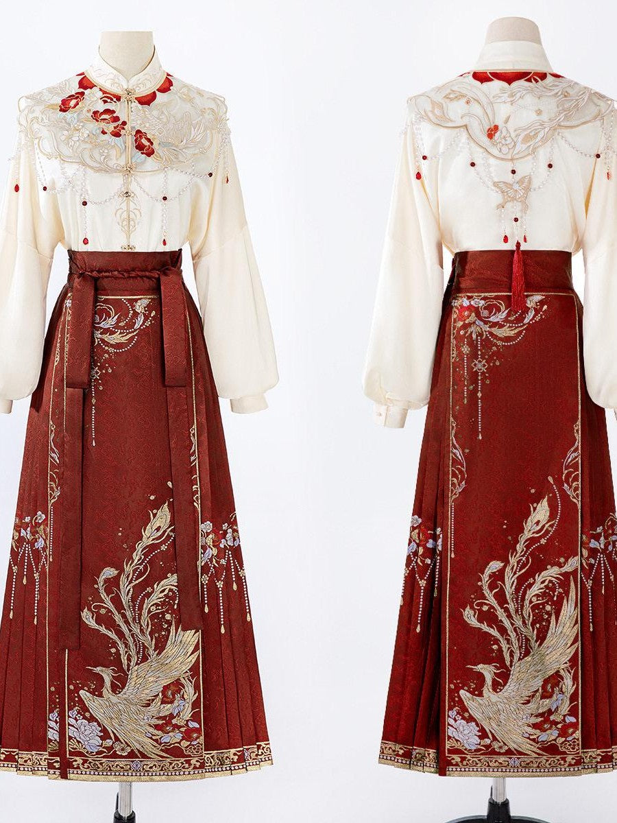Sweet Promise Phoenix Chinese Style Cloud Shoulder Mamian Women's Skirt Sets