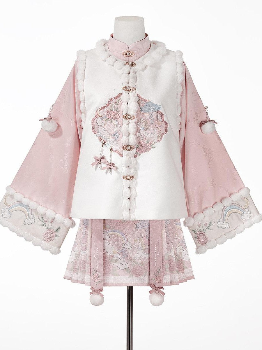 Sweet Promise Pink Chinese Lolita Mamian Aline Stand Collar Women's Skirt Sets